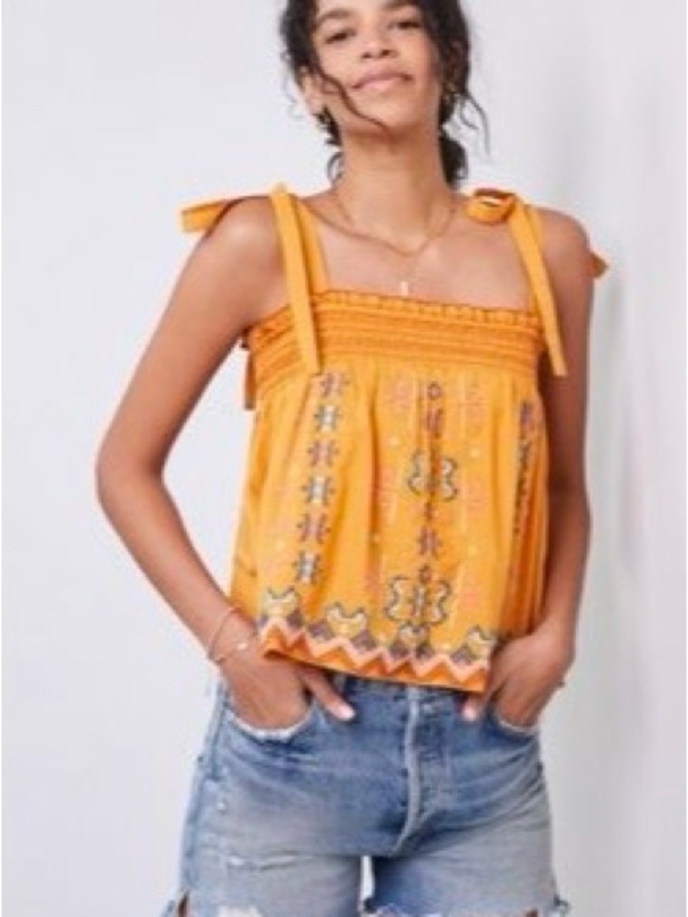 NWOT Anthropoligie Orange Embroidered Tie-Strap Tank Top